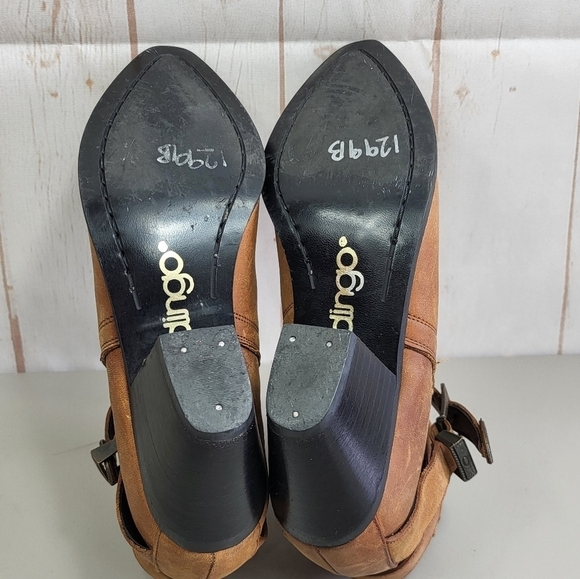 Dingo Western Boho 90's Leather Buckle Ankle Cowgirl Heeled Booties Brown 7M - Picture 13 of 16